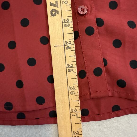 Express Portofino Women M Slim Deep Red Polka Dot Button Up Collared Business - Picture 4 of 8